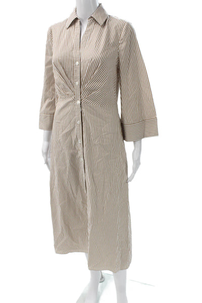 Veronica Beard Women Shirt Dress Beige Collared 3/4 Sleeve Cotton Size 4