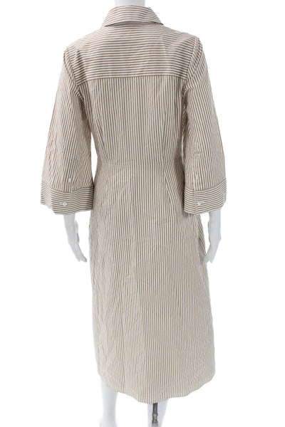 Veronica Beard Women Shirt Dress Beige Collared 3/4 Sleeve Cotton Size 4