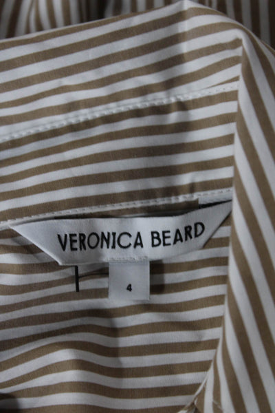 Veronica Beard Women Shirt Dress Beige Collared 3/4 Sleeve Cotton Size 4