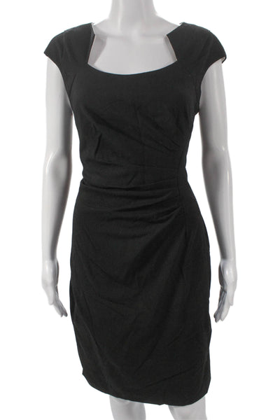 Calvin Klein Women Sheath Black Square Neck Short Sleeve Knee-Length Size 8
