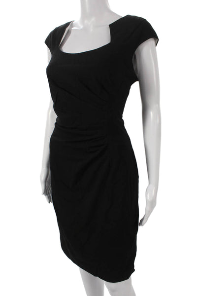 Calvin Klein Women Sheath Black Square Neck Short Sleeve Knee-Length Size 8
