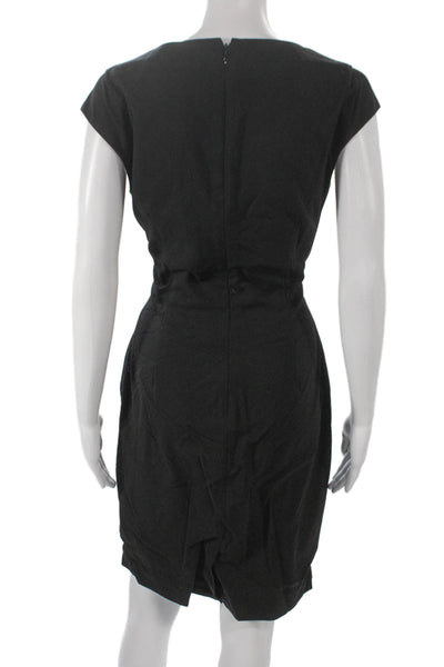 Calvin Klein Women Sheath Black Square Neck Short Sleeve Knee-Length Size 8