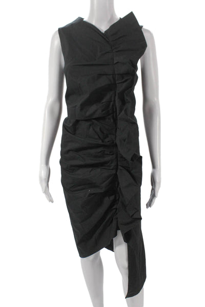 Isa Arfen Women Sleeveless V-Neck Sheath Dress Black Cotton Lycra Zip Size 10