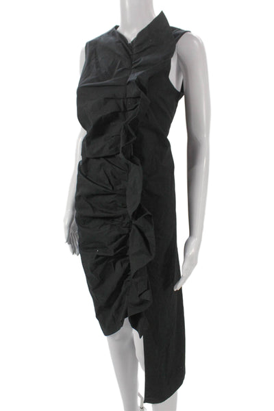Isa Arfen Women Sleeveless V-Neck Sheath Dress Black Cotton Lycra Zip Size 10