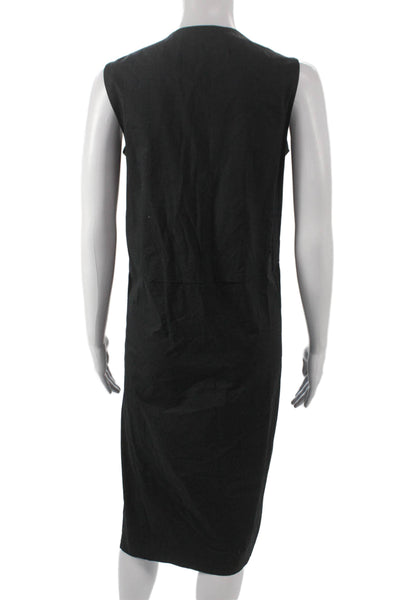 Isa Arfen Women Sleeveless V-Neck Sheath Dress Black Cotton Lycra Zip Size 10