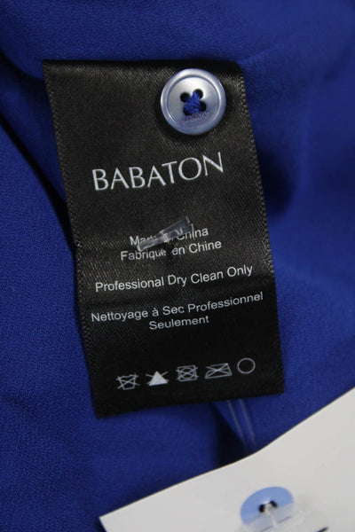 Babaton Women Silk V-Neck Shirt Dress Blue Long Sleeve Knee Length Size M