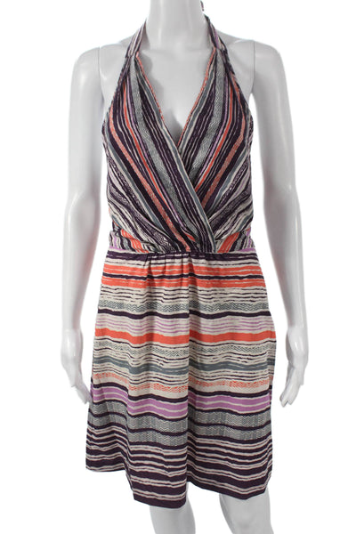 Athleta Womens Multicolor Striped Halter Wrap Dress Knee Length Size 8
