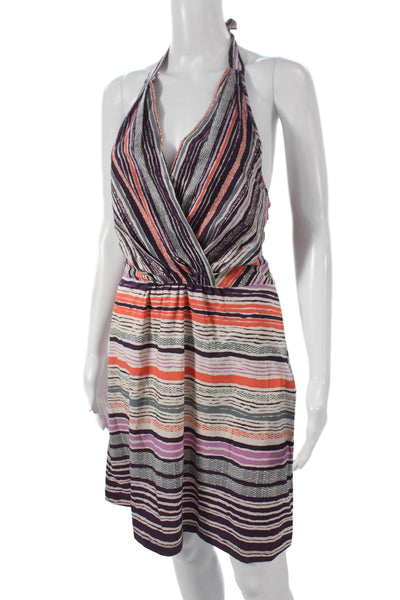 Athleta Womens Multicolor Striped Halter Wrap Dress Knee Length Size 8