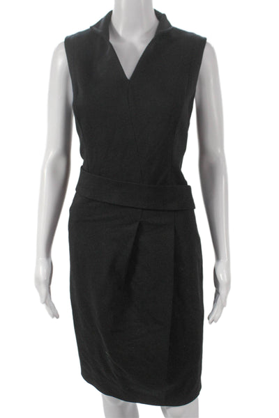 Akris Punto Women Wrap Dress Black V-Neck Sleeveless Acetate Size 10