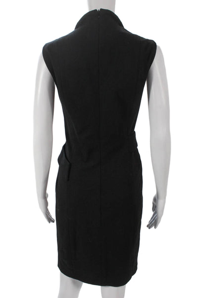 Akris Punto Women Wrap Dress Black V-Neck Sleeveless Acetate Size 10