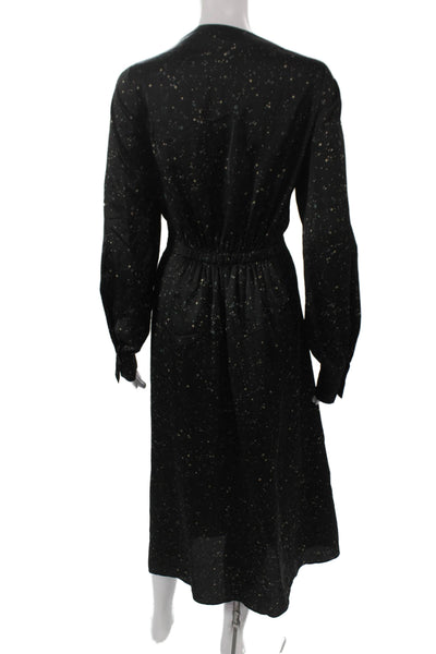 Vince Womens A-Line Black V-Neck Long Sleeve Speckled Maxi Dress Size M