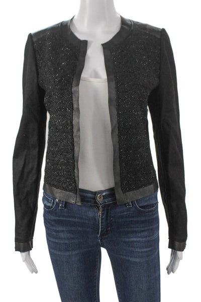 Elie Tahari Women Black Textured Knit Basic Jacket Long Sleeve Size S