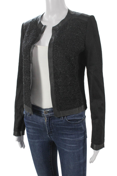 Elie Tahari Women Black Textured Knit Basic Jacket Long Sleeve Size S