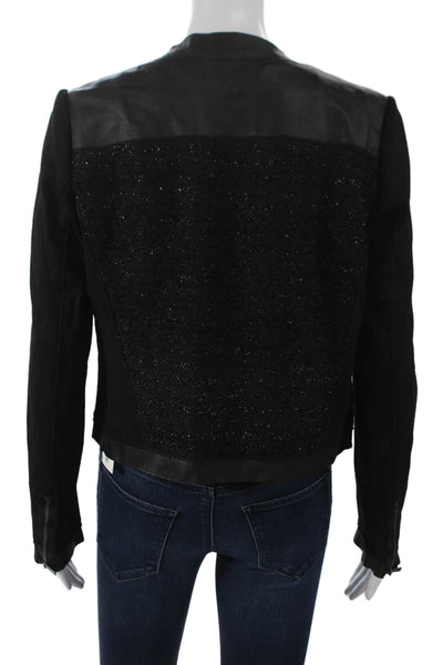 Elie Tahari Women Black Textured Knit Basic Jacket Long Sleeve Size S