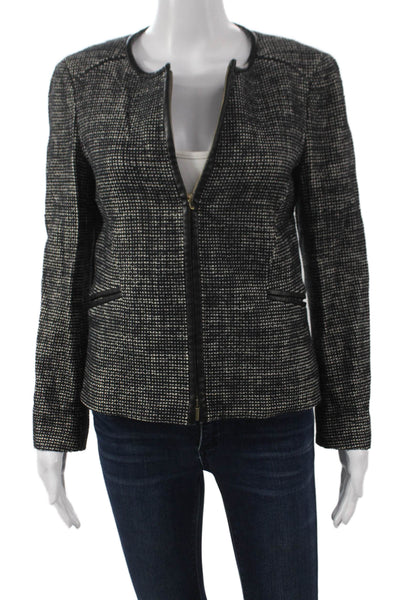 Boss Hugo Boss Women Basic Jacket Black Check Cotton Blend Zip Size 4