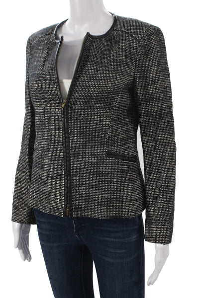 Boss Hugo Boss Women Basic Jacket Black Check Cotton Blend Zip Size 4