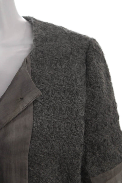 Adam Adam Lippes Womens Cardigan Gray Wool Geometric V-Neck Short Sleeve Size M