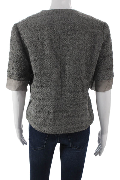 Adam Adam Lippes Womens Cardigan Gray Wool Geometric V-Neck Short Sleeve Size M