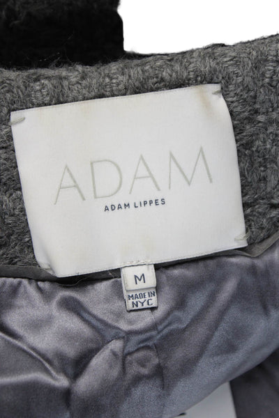 Adam Adam Lippes Womens Cardigan Gray Wool Geometric V-Neck Short Sleeve Size M