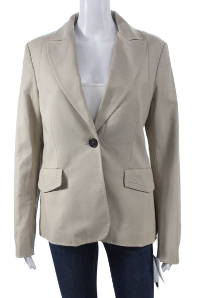 MNG Womens Beige Cotton Stretch Blazer Button Long Sleeve Size 10
