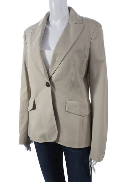 MNG Womens Beige Cotton Stretch Blazer Button Long Sleeve Size 10