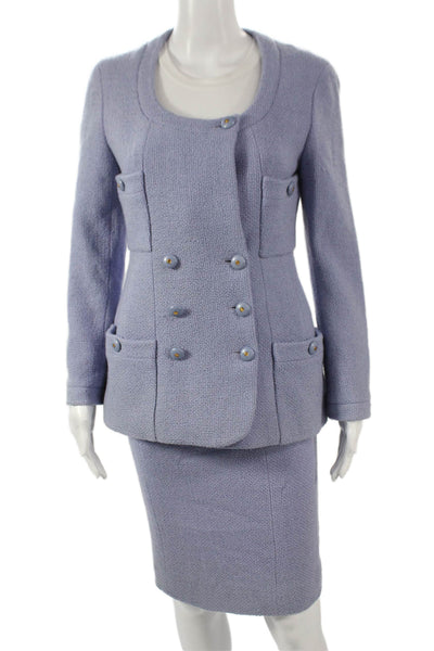 Chanel Boutique Womens Skirt Suit Wool Blue Button Size 38