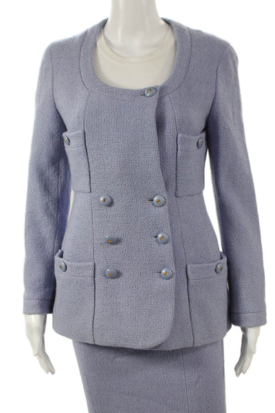 Chanel Boutique Womens Skirt Suit Wool Blue Button Size 38