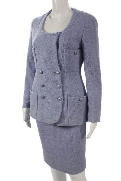 Chanel Boutique Womens Skirt Suit Wool Blue Button Size 38