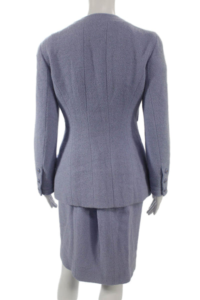 Chanel Boutique Womens Skirt Suit Wool Blue Button Size 38