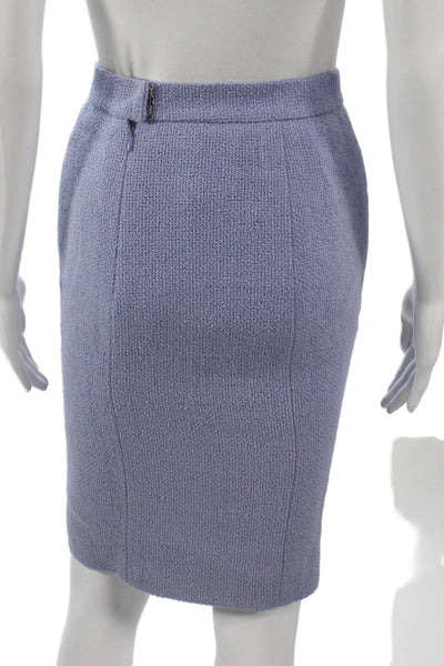 Chanel Boutique Womens Skirt Suit Wool Blue Button Size 38