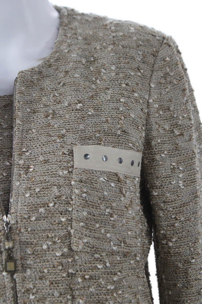 St. John Collection Womens Beige Tweed Knit Skirt Suit 3/4 Sleeve Size 8