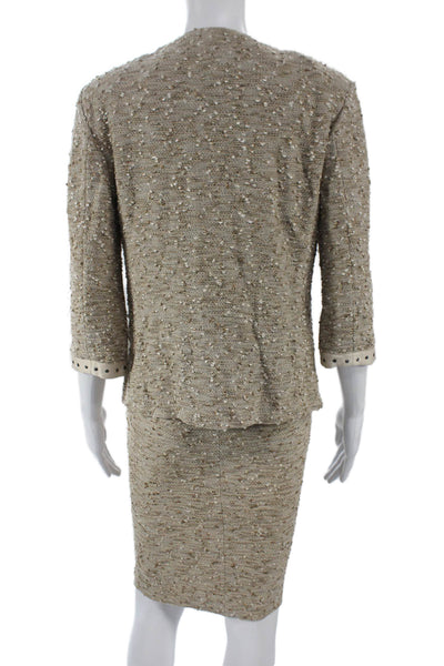 St. John Collection Womens Beige Tweed Knit Skirt Suit 3/4 Sleeve Size 8