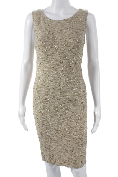 St. John Collection Womens Beige Tweed Knit Skirt Suit 3/4 Sleeve Size 8