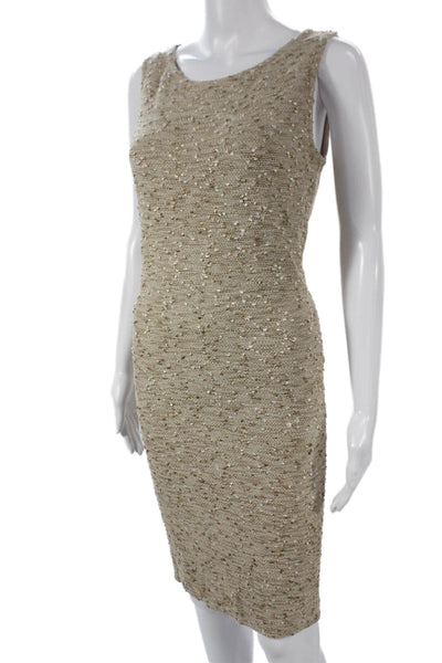 St. John Collection Womens Beige Tweed Knit Skirt Suit 3/4 Sleeve Size 8