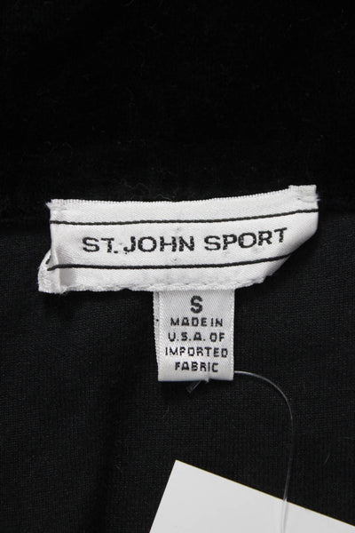 St. John Sport Women Basic Jacket Black Velour Floral Zip Long Sleeve Size S