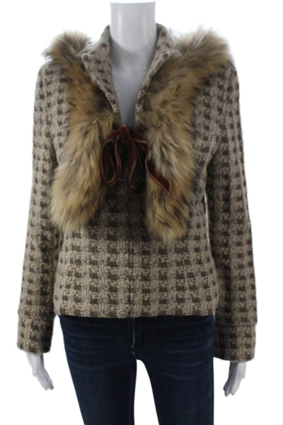 St John Collection Marie Gray Women Brown Tweed Zip Basic Jacket Size S