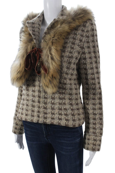 St John Collection Marie Gray Women Brown Tweed Zip Basic Jacket Size S