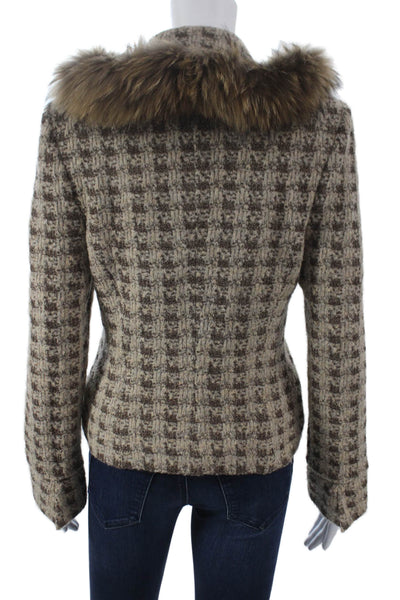 St John Collection Marie Gray Women Brown Tweed Zip Basic Jacket Size S