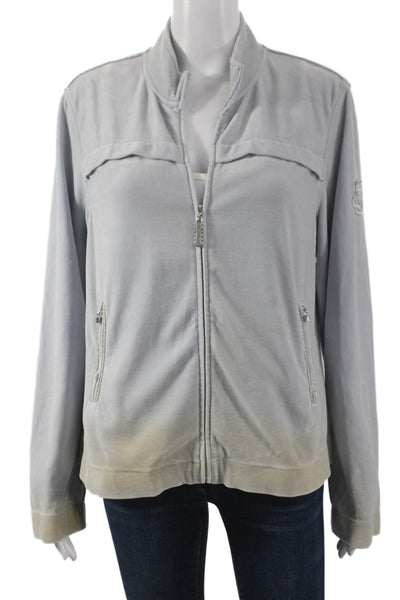 St. John Sport Women Track Jacket Blue Velour Zip Long Sleeve Size M