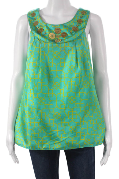 Milly Women Silk Geometric Scoop Neck Sleeveless Blouse Zip Size 6