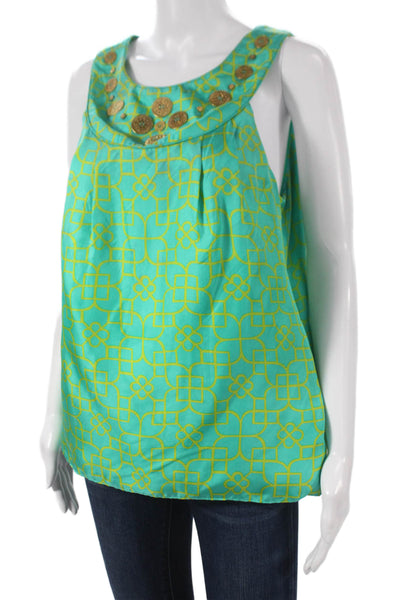 Milly Women Silk Geometric Scoop Neck Sleeveless Blouse Zip Size 6
