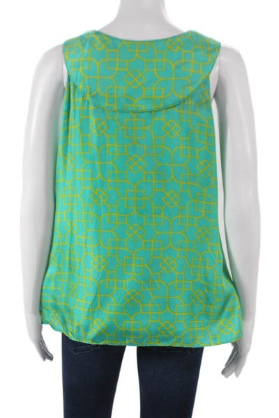 Milly Women Silk Geometric Scoop Neck Sleeveless Blouse Zip Size 6
