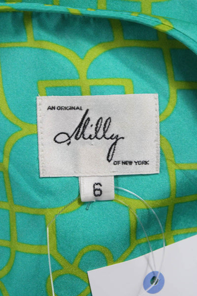 Milly Women Silk Geometric Scoop Neck Sleeveless Blouse Zip Size 6