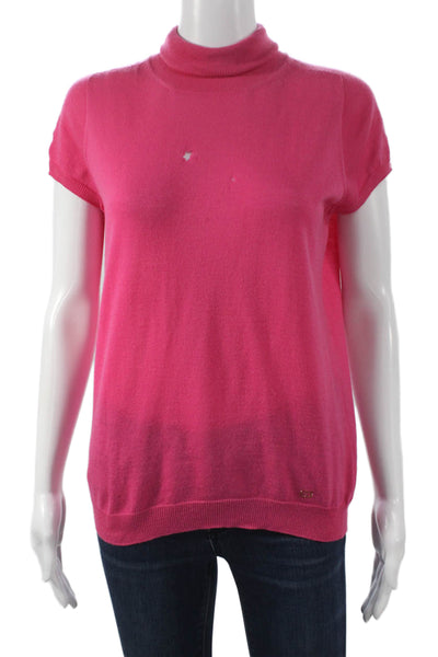 Escada Women Pullover Turtleneck Short Sleeve Virgin Wool Sweater Pink Size 38
