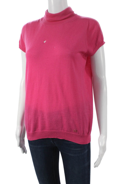 Escada Women Pullover Turtleneck Short Sleeve Virgin Wool Sweater Pink Size 38