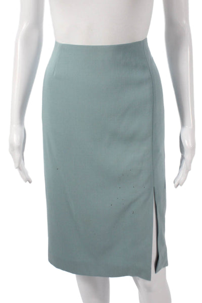 Escada Women Virgin Wool Pencil Skirt Blue Zip Knee Length Size 38