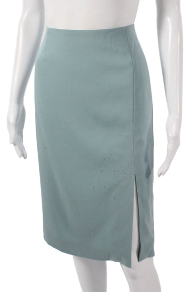 Escada Women Virgin Wool Pencil Skirt Blue Zip Knee Length Size 38