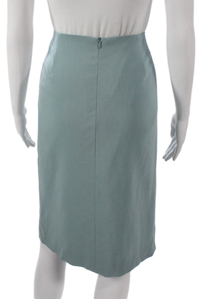 Escada Women Virgin Wool Pencil Skirt Blue Zip Knee Length Size 38