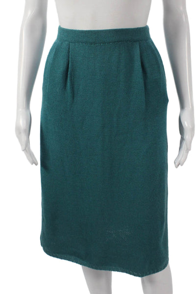 St. John By Marie Gray Women Pleated Teal Knee Length Wool Skirt Size 8