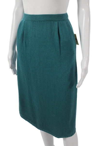 St. John By Marie Gray Women Pleated Teal Knee Length Wool Skirt Size 8